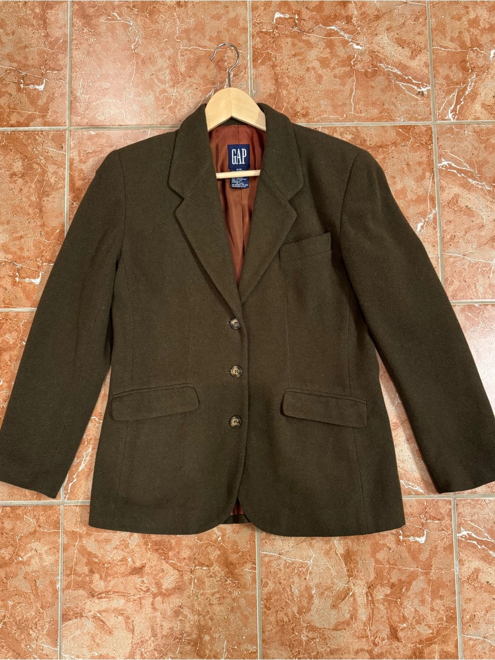 Vintage 90s GAP Blazer Womens Olive Green 3 Button Jacket Wool Blend Notch Sz M